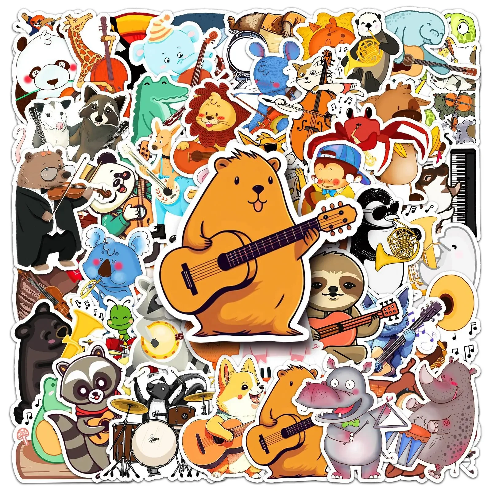 50PCS Cartoon Tier Konzert Aufkleber Musical Instrument Gitarre Graffiti DIY Helm Fahrrad Laptop Telefon Tagebuch Album Ornament
