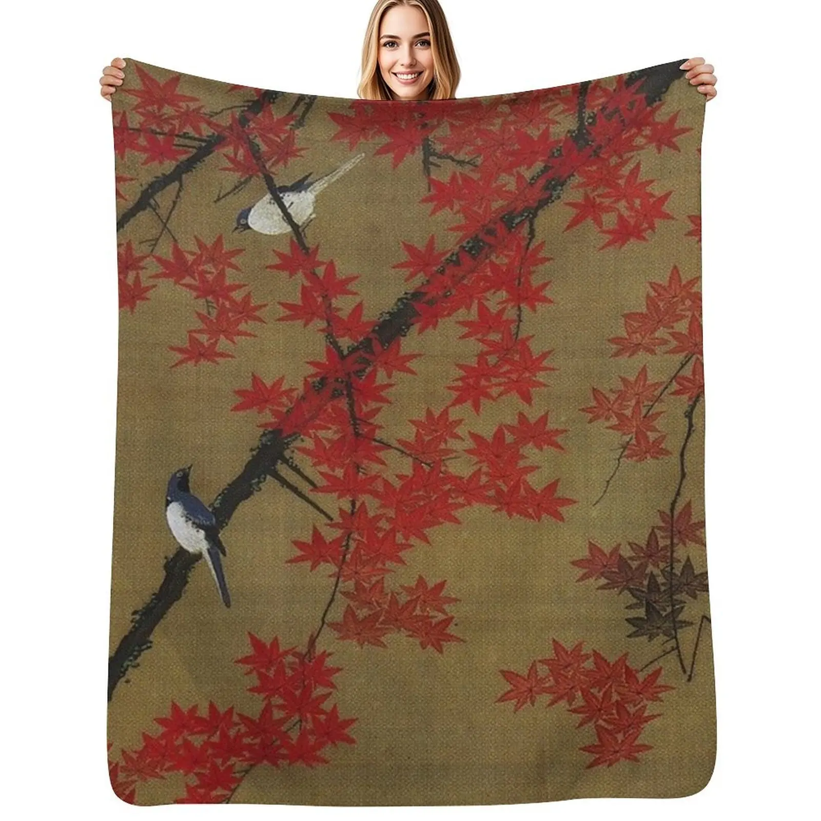 Favourite Artist - Jakuchu Ito - Maple Tree & Small Birds Throw Blanket Softest christmas decoration Beautifuls Moving Blankets