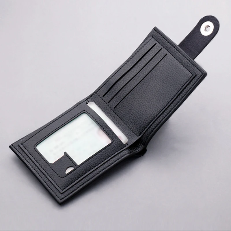 New Men's PU Leather Wallet Simple Versatile Pure Color Short Card Bag With Magnetic Buckle Bank ID Card Zipper Wallet