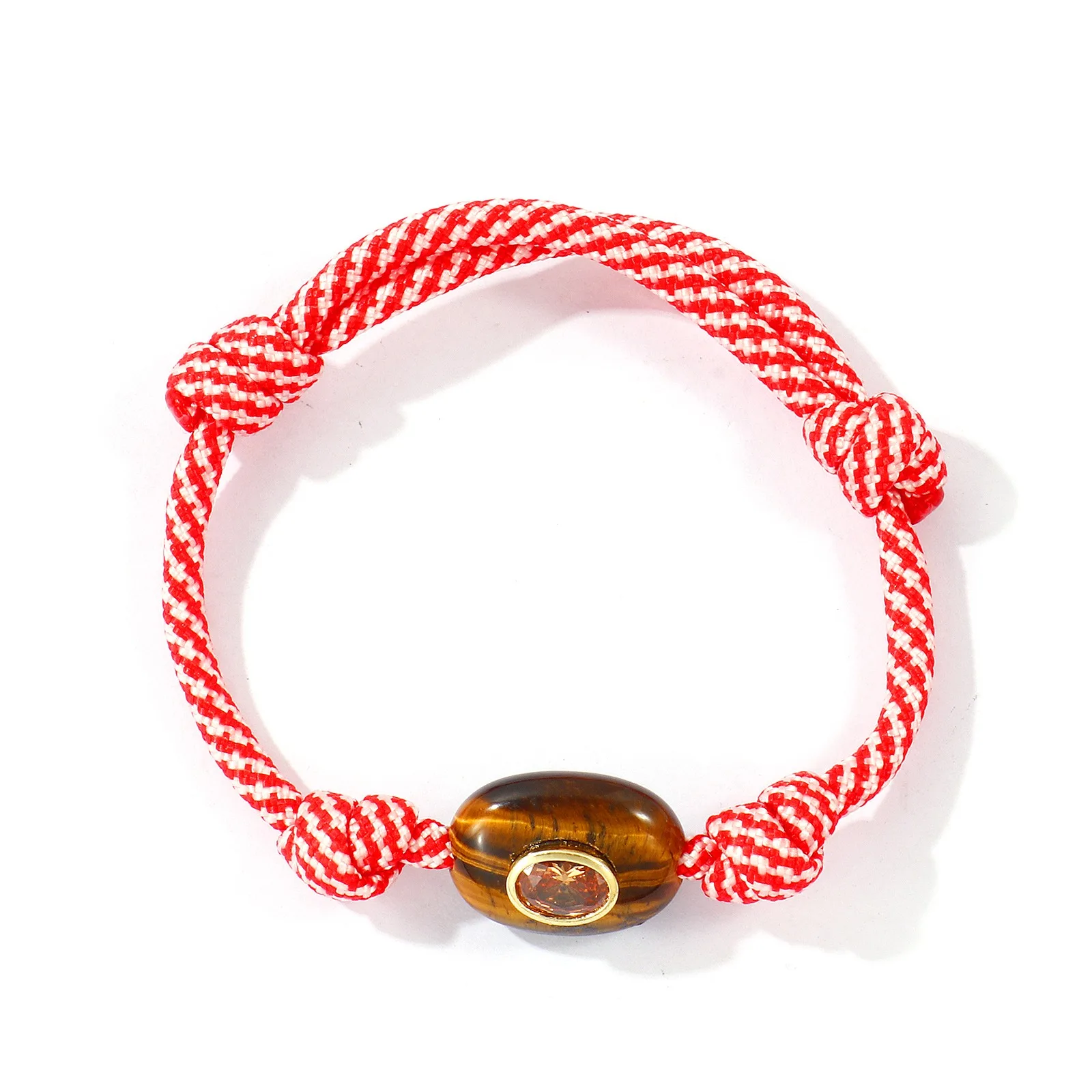 1 Stück handgefertigtes geflochtenes Seilarmband aus Polyesterkordel mit ovalen Natursteinperlen, Zirkon und Messinganhänger, gewebtes Armband für Frauen und Männer, Geschenk. – Detail 5