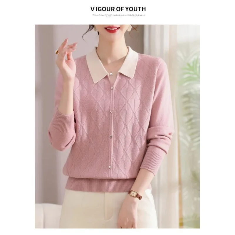 

Модный простой свитер с лацканами для женщин, свободная базовая рубашка с длинными рукавами, топ