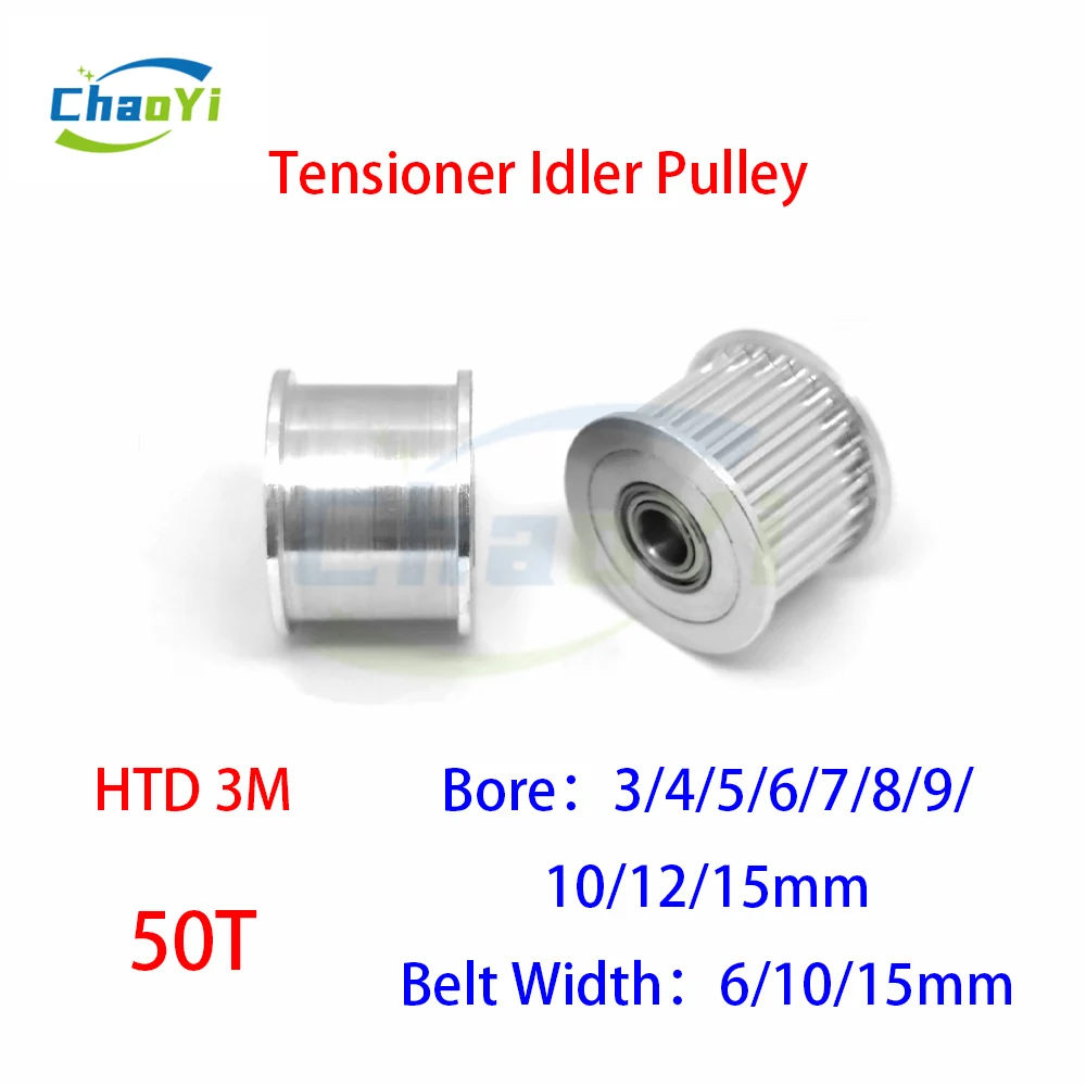 HTD 3M 50 Teeth Tensioner Synchronous Wheel Bore 3/4/5/6/7/8/9/10/12/15mm Fit Belt Width 6/10/15mm Bearing Guide Idler Pulley 3M