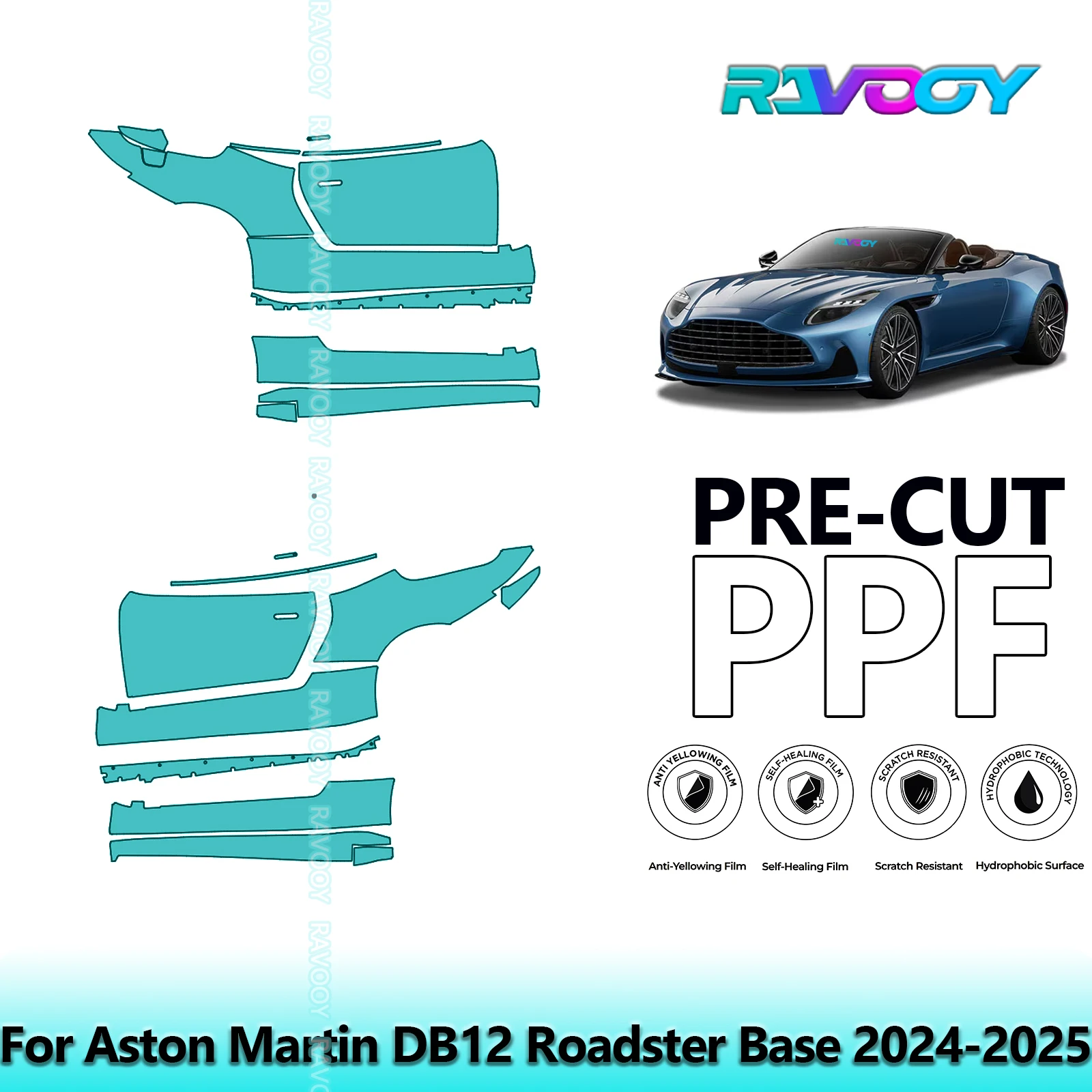 

For Aston Martin DB12 Roadster Base 2024-2025 8.5mil Clear Matte Pre-Cut PPF Door & A/B Pillar Kit TPU Paint Protection Film Set