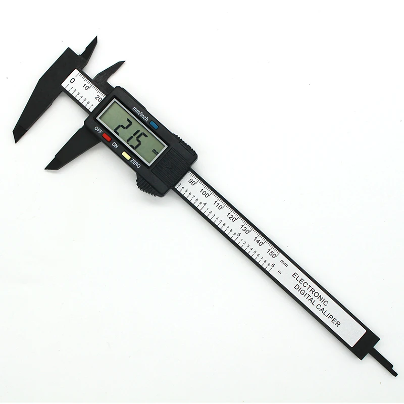 150mm Plastic Vernier Caliper 6 inch LCD Screen Electronic Digital Caliper Carbon Fiber Millimeter Conversion Calipers Black