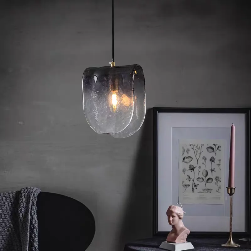 Luminária Pendente Simples Pós-Moderna de Vidro com Efeito Cinza de Cigarro para Sala de Estar, Quarto, Cafeteria, Bar, Iluminação Nórdica
