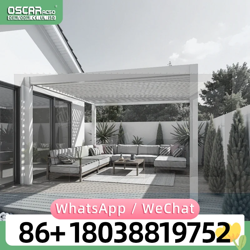 Customizable Electric Retractable Aluminium Powder Coated Waterproof Windproof Louvered Bioclimatic Balcony for Home Office Pati