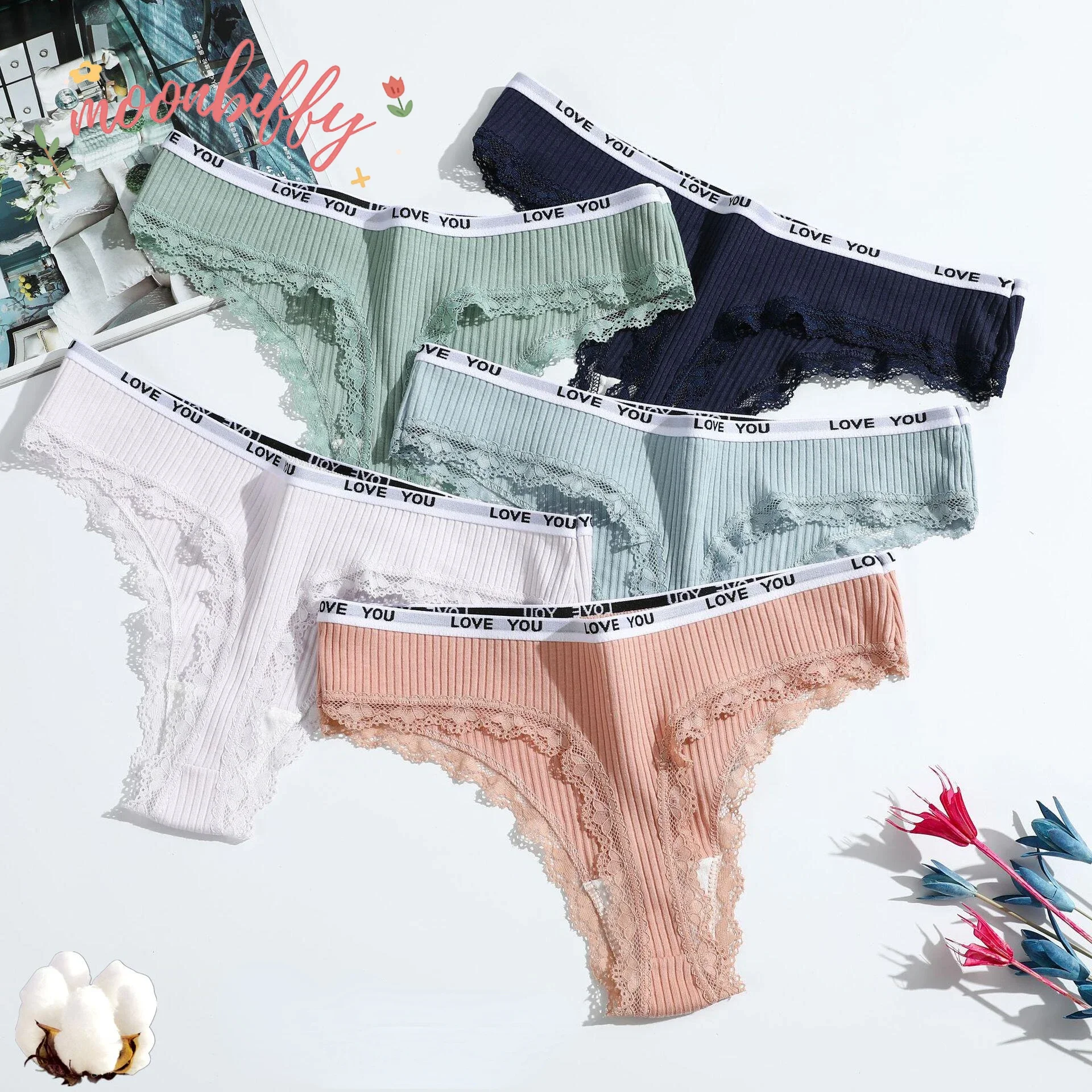 Thong Cotton Sexy Ladies Panties Women's Underwear Low Waist Solid Color Shorts Black Invisible  Lace T-st image 2