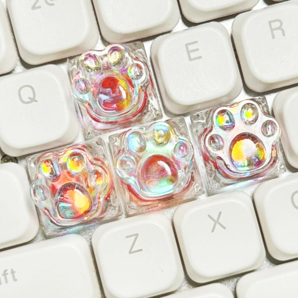 4Pcs Translucent Cat Paw Keycaps Colorful Resin Keycaps for Mechanical Keyboard Original Personality Key Cap