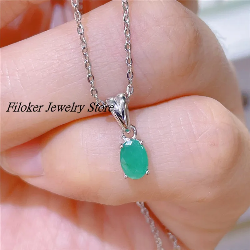 Simple 925 Silver Pendant, Seiche Inlaid With Natural Emerald 4*6mm, Simple Atmosphere