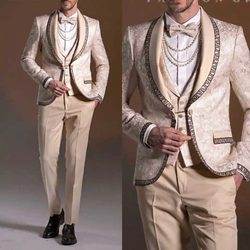 

Classic Men Suits For Wedding Shawl Lapel Single Breasted Tuxedos Groom Party 2 Pcs Blazer Pants Customized Suit