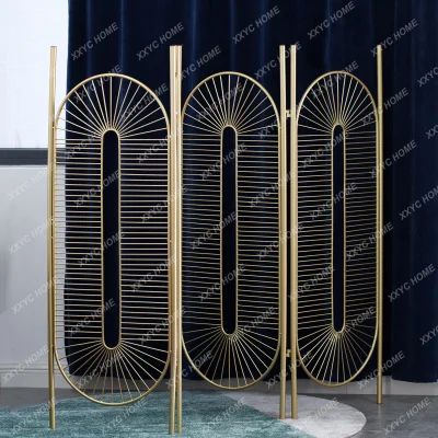 HHHHIron الفن شاشة التقسيم الأوروبي الخفيفة الفاخرة الحديثة الإبداعية للطي المحمول غرفة المعيشة الديكور الذهب أضعاف الشاشة #4