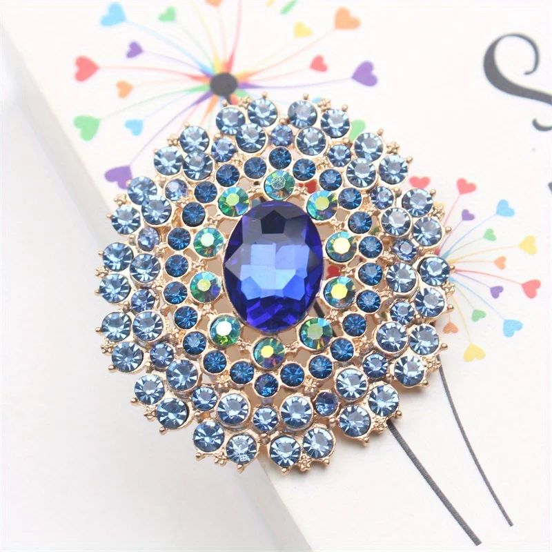 Rhinestone Oval Large Glass Brooch Exaggerated Atmospheric Pin Women's Corsage Clothing Accessories