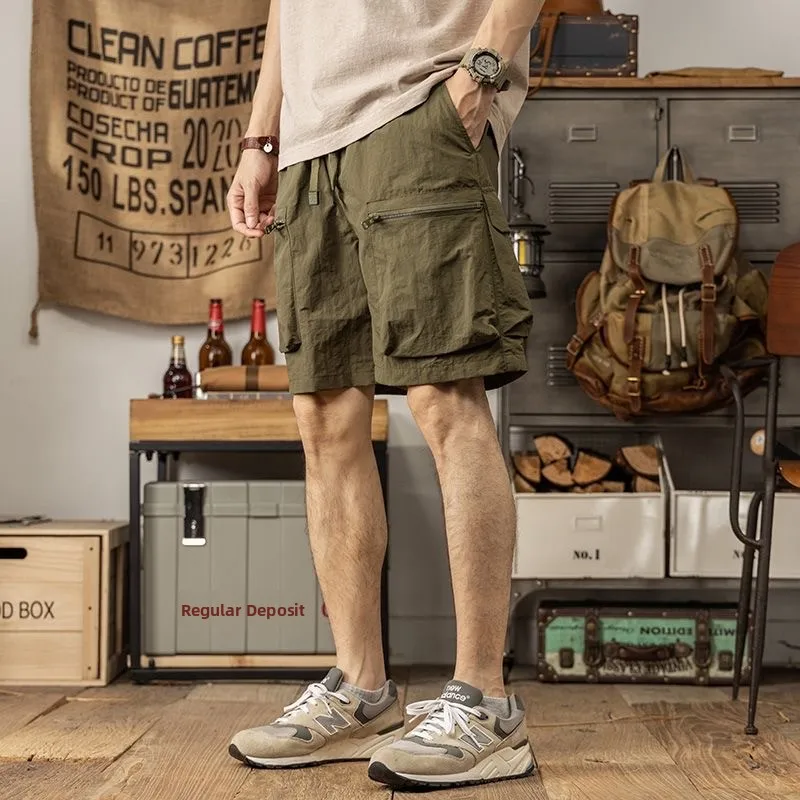 

Qui Dry Beach orts Мужские летние тонкие свободные рабочие брюки Five-Quarter повседневные спортивные брюки свободного покроя молодежные Sle