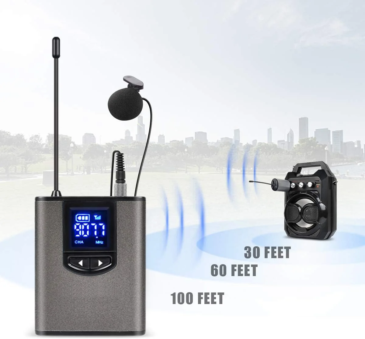 Portable Professional UHF Dual Channel Dynamic Lavalier Wireless Microphone for Gym Vlog Singing Recording