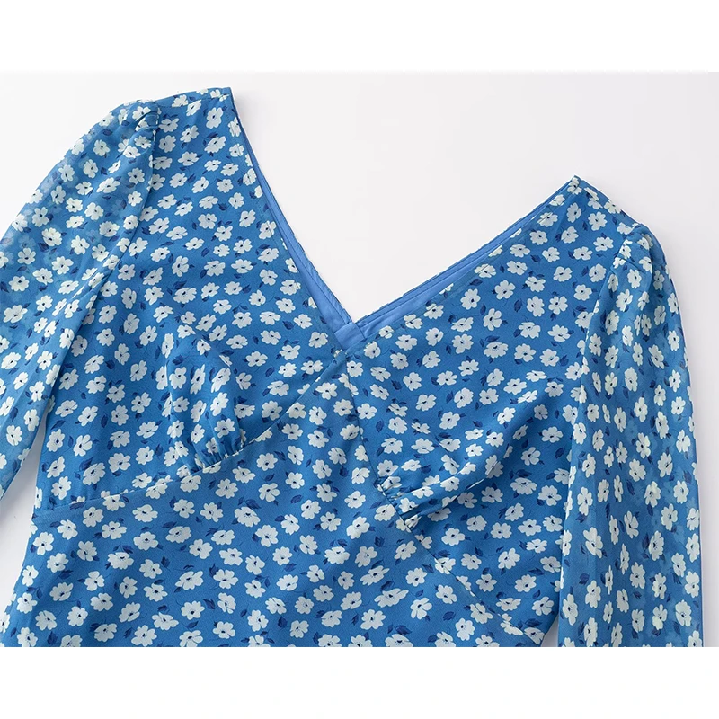 YENKYE Nuove donne stampa floreale manica lunga mini abito sexy backless scollo a V abiti da vacanza a-line Chic Lady Robe