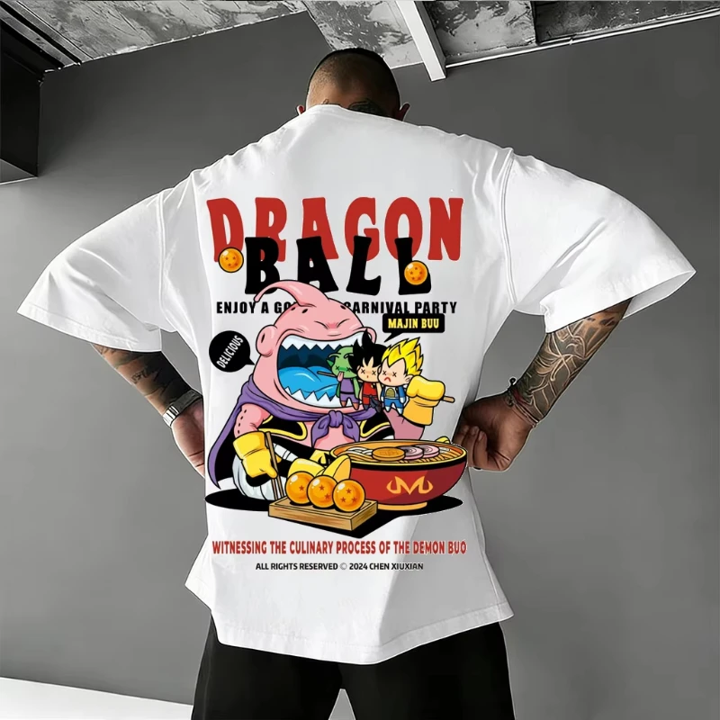 

Футболка Dragon Ball для мужчин и женщин, хлопковая, с аниме-графикой, винтажная, с принтом Majin Buu, Goku, Vegeta, забавный принт, летняя уличная одежда, повседневные топы