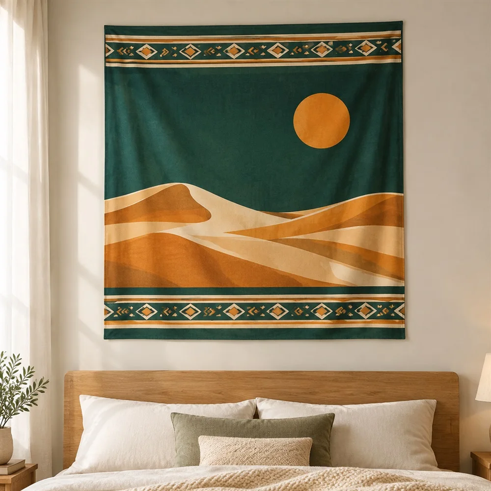 VIKAMA Desert Sand Dunes Tapestry Wall Hanging, Sunset Landscape Wall Art, Western Decor for Living Room Bedroom Office Study