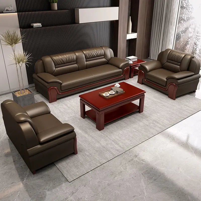 Minimalist leather office coffee table and sofa