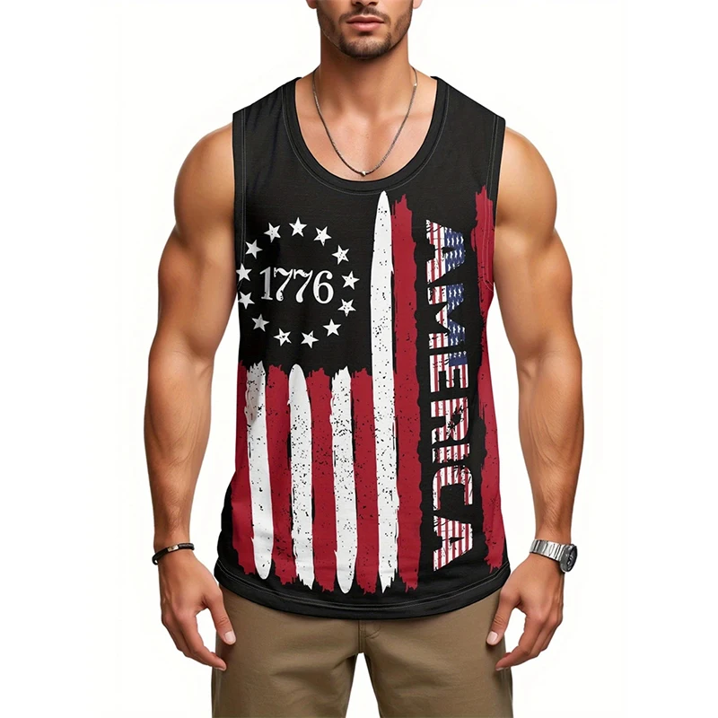 

Independence Day Fashion Tank Top Unisex 3D Print American Flag Graphic Streetwear Sleeveless T-shirt Summer Sport Gym Vest