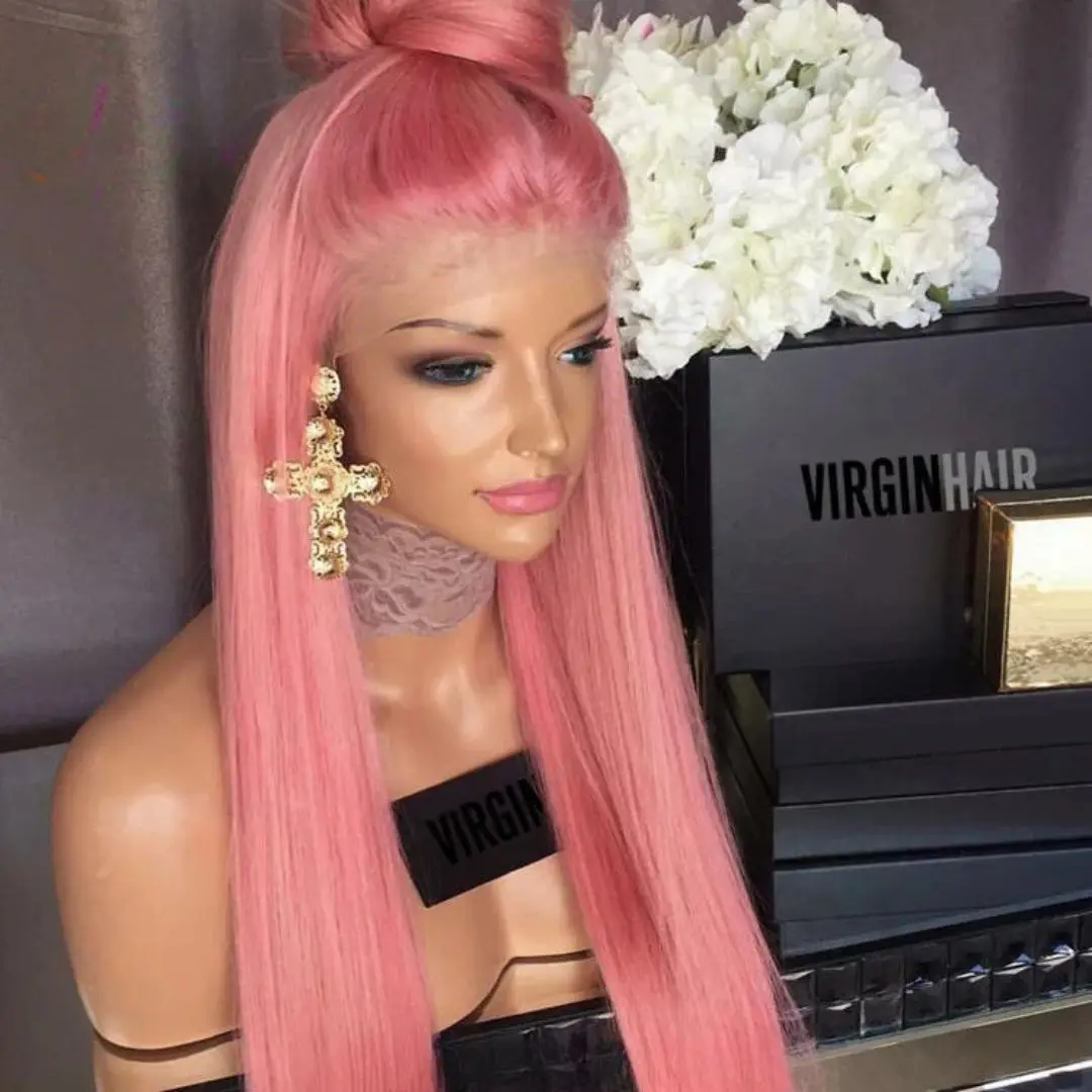 

Pink Colored Straight Frontal Wigs 13x6 hd lace frontal wig human hair 30 40 inch Brazilian wig For Women choice wigs on clearan