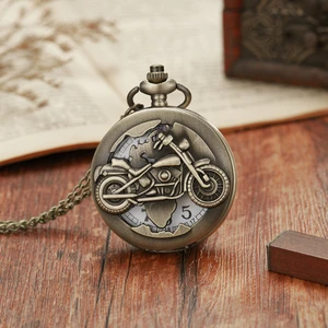 2023 Motorcycle Pattern Pocket Watches Men Women Fashion Quartz Clock Bronze Design Alloy Pocket Watch With Chain Necklace