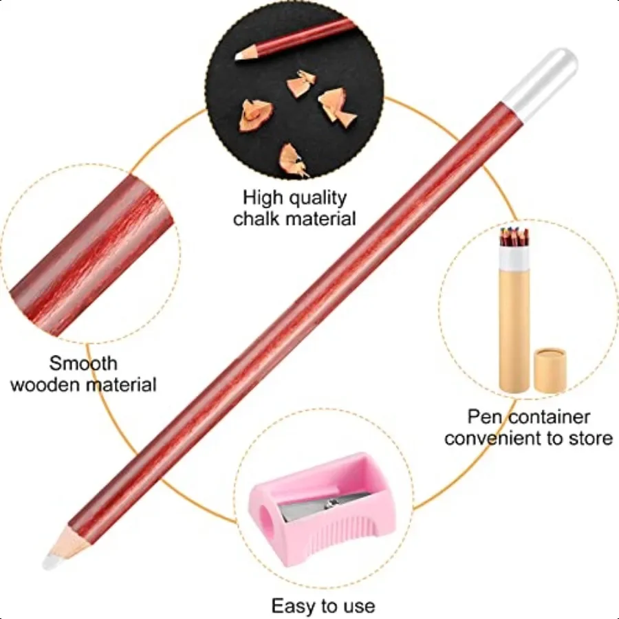 12 Pcs Wooden Chalk Pencils with Sharpener and Kraft Paper Pen Container Chalkboard Pencils Real Slate Colored Chalk Art for Ch