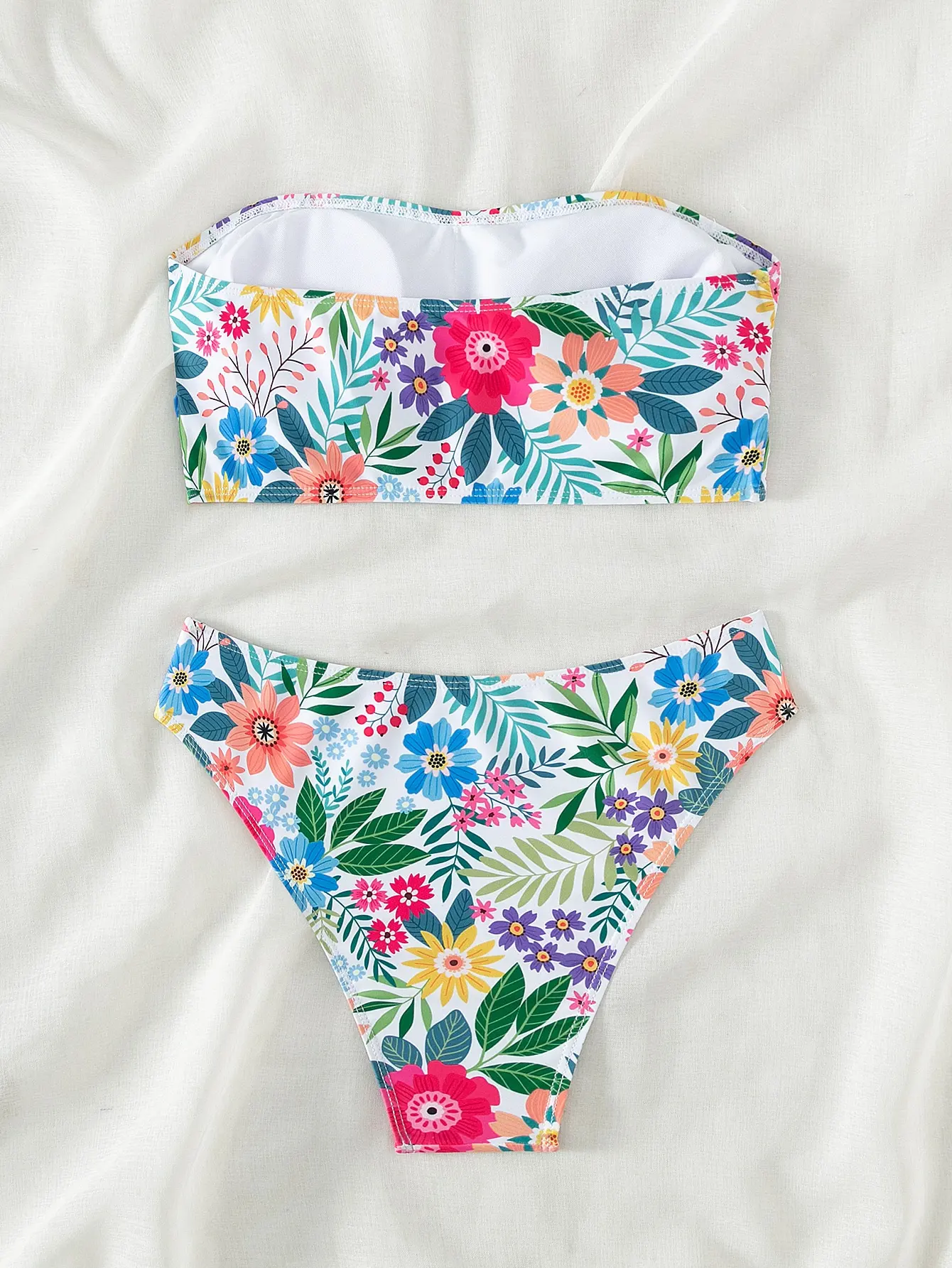 طقم بيكيني نسائي بطبعة زهور، توب سباحة بدون أكمام من Boho Fashion وجزء سفلي للسباحة للصيف، ملابس سباحة للسيدات لقضاء عطلات الشاطئ #2