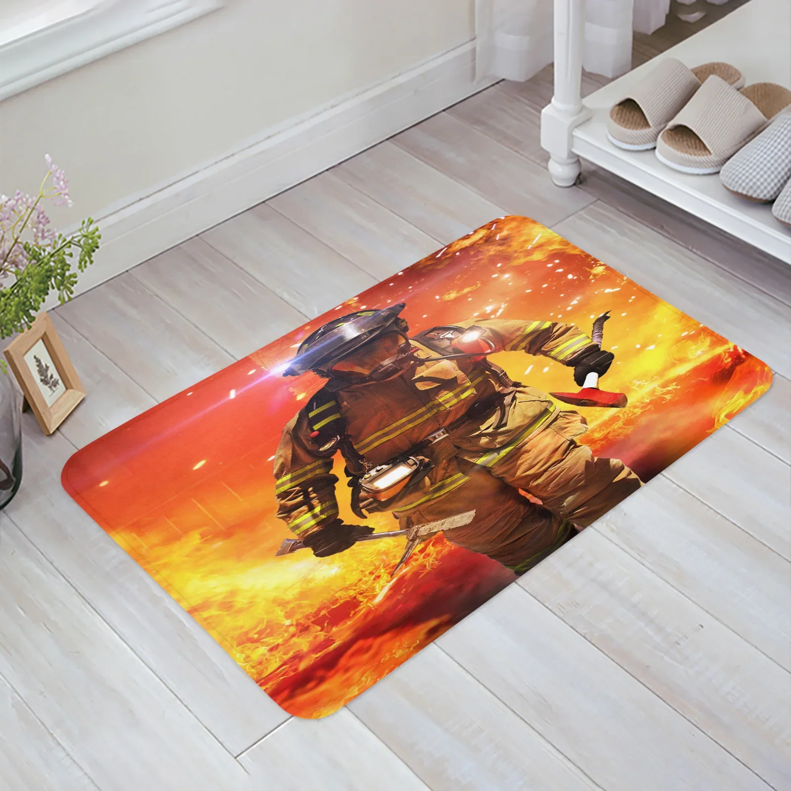 Firefighter Tool Flame Floor Mat Entrance Door Mat Living Room Kitchen Rug Non-Slip Carpet Bathroom Doormat Home Decor