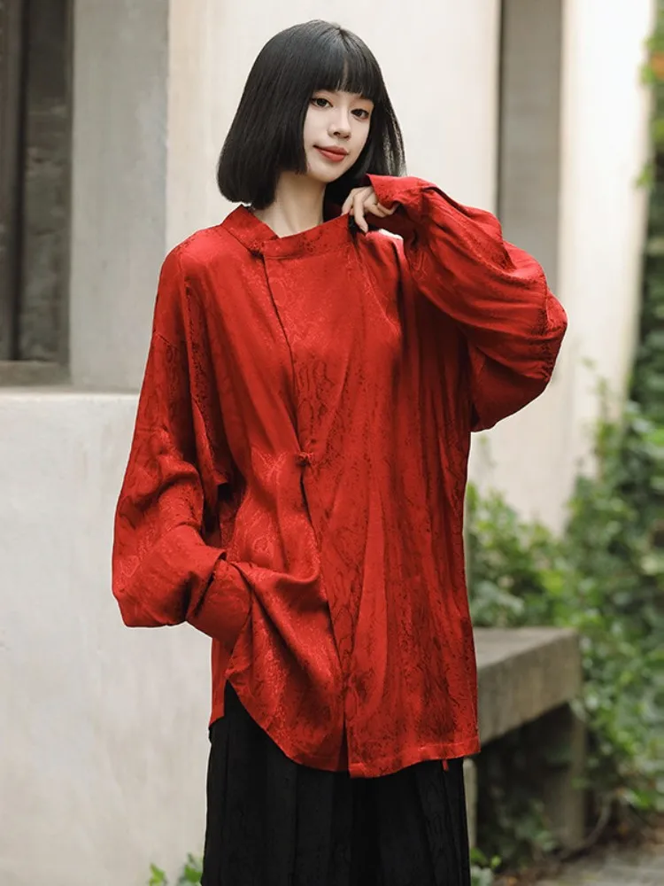 

New Chinese Sle Long Sve irt Men's Retro Button Tang Suit Improved Hanfu Spring Autumn Couple's irt Loose Fit Youth ...