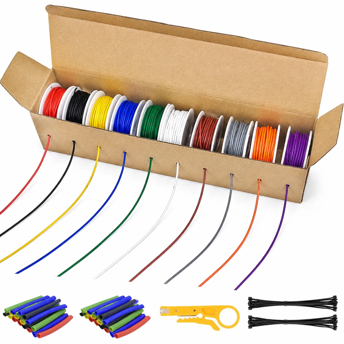 10 Colors 16/18/20/22/24/26/28/30 AWG Silicone Wire Kit with Tools, Stranded Tinned Copper Electrical Wire Flexible Hookup Cable, Multi Gauge Wiring for Arduino, RC Cars, Boats, Drones and DIY Projects