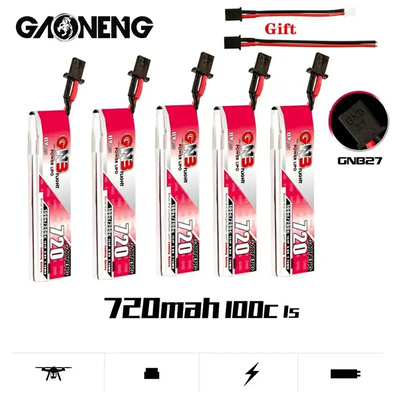 

3-6Pcs GAONENG GNB 1S 720mah 3.8V 100C HV Lipo Battery With High Current Discharge Plug For FPV Drone Tinywhoop Frame RC Drone