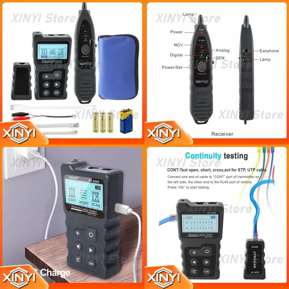 NF-8209 Network Cable Tester for Ethernet Line Finder POE Detector Anti-Interference Wire Tracer for LAN Cable Testing Tool