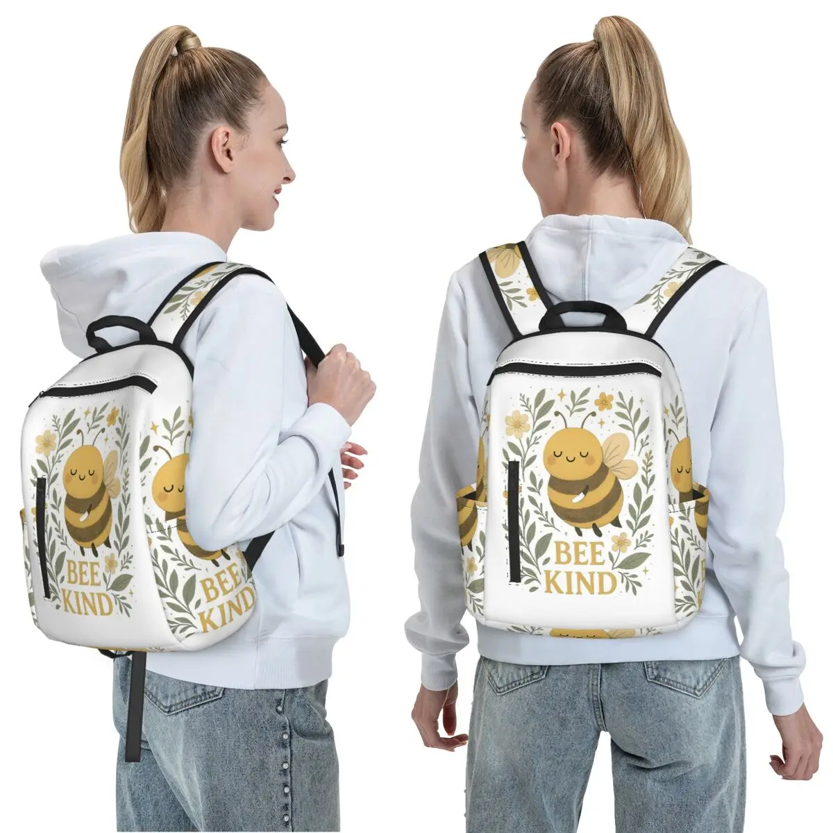 Bee Kind Cute Bumblebee Floral With Gentle Kindness Quote Backpack Daypack Kids BookBag School Bag Shoulder Bags for Men Women