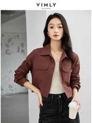 VIMLY Women's Simple Casual Short Coat Autumn Commuter Long Sleeve Lapel Loose Jacket With Pocket Vintage Short Coats Outwear