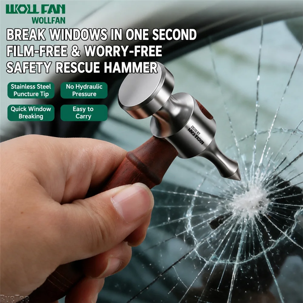Stainless Steel Window Breaker Hammer Wooden Handle Car Safety Hammer Emergency Escape Tool Portable Vehicle Emergency Rescue To