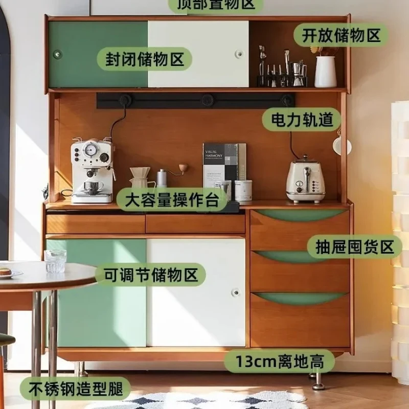 Solid Wood Dining Side Cinet, Small Apartment Stainls Steel Color Matching Living Room Against Wall Storag