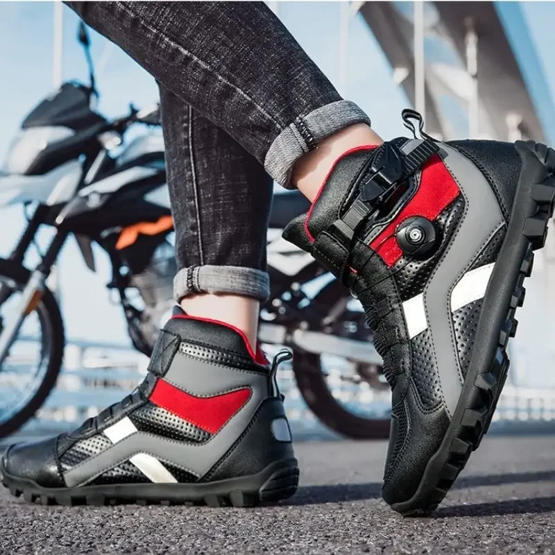 Męskie buty motocyklowe oddychające anty-upadek Rider Road Racing BOA system sznurowania obuwie buty zmiany biegów buty motocyklowe