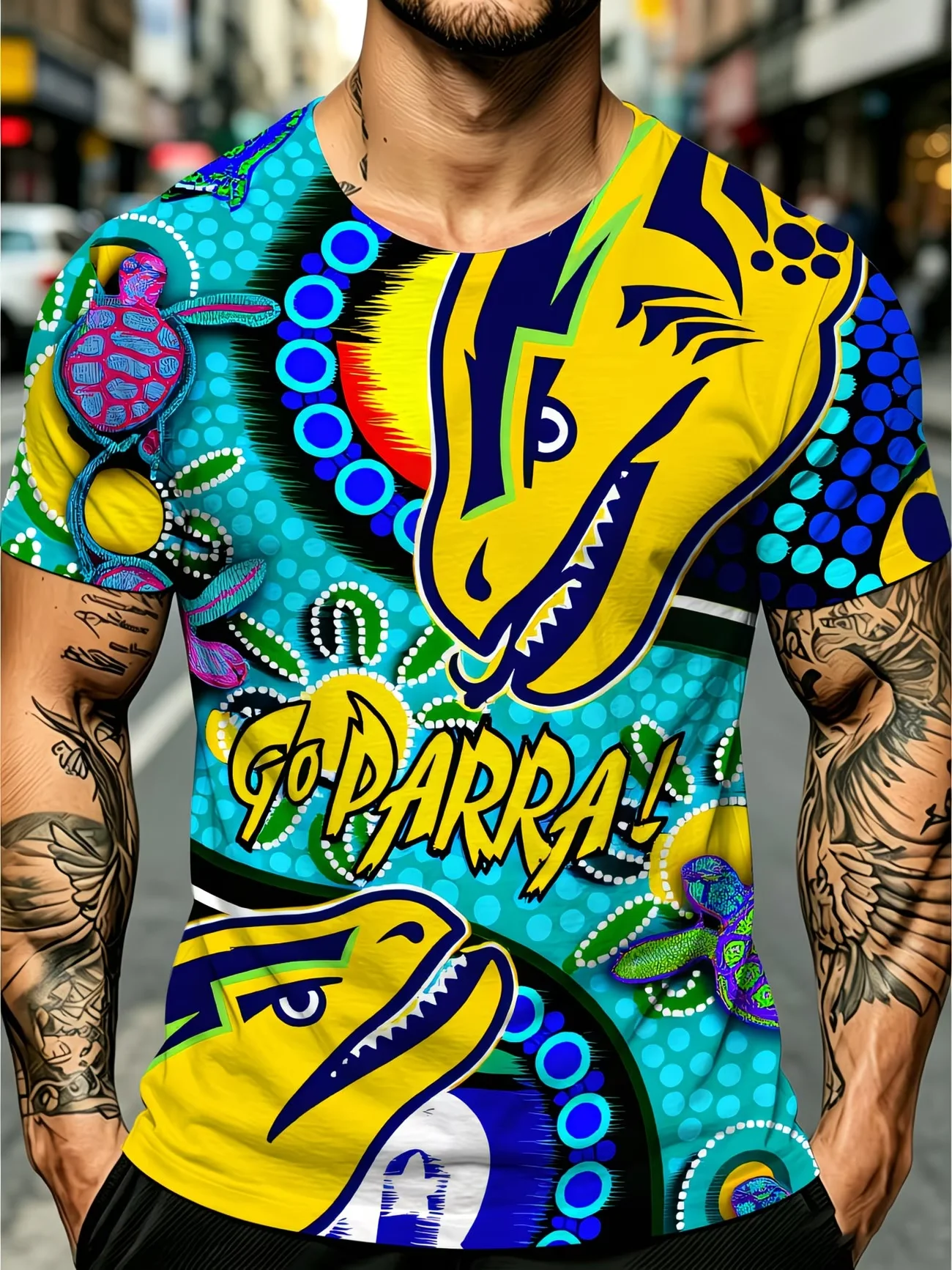 Camiseta con estampado 3D de los Parramatta Eels para hombre, camiseta de manga corta con gráfico de tortuga y arte aborigen de Go Parra, camisetas de la NRL australiana