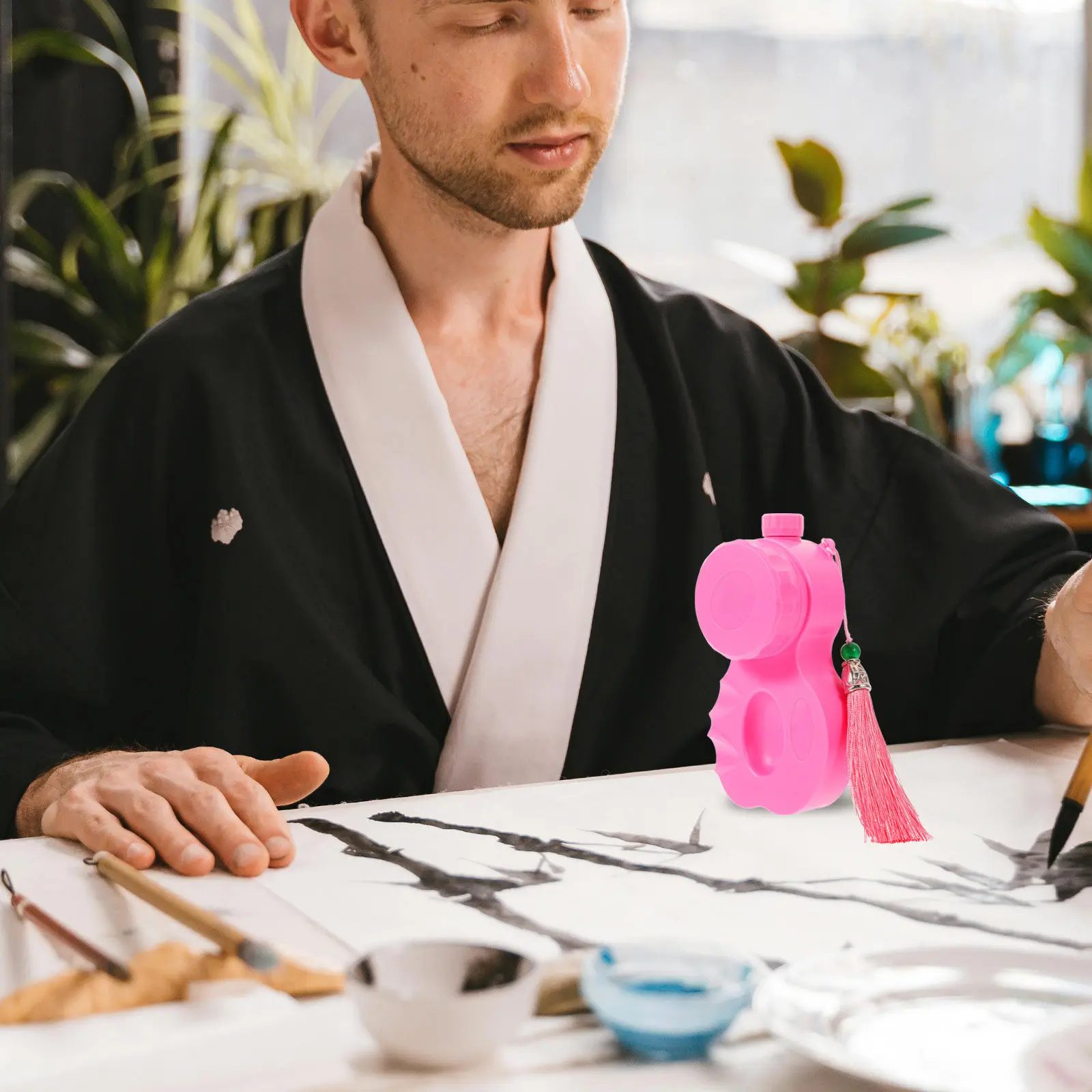 

Портативная чернильница с герметичной крышкой и поддоном для китайской каллиграфии, идеальна для начинающих и студентов, для практики, с подставкой для кистей