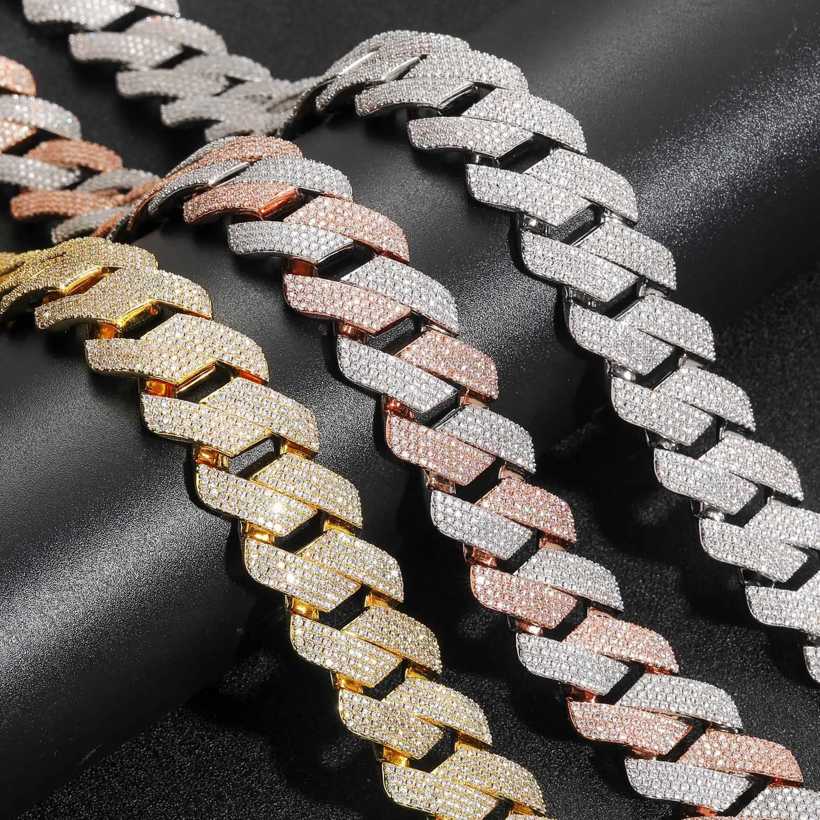 

Hip-hop matching necklace 22mm four-row cubic zirconia chain pink white zirconia men's spring clasp necklace