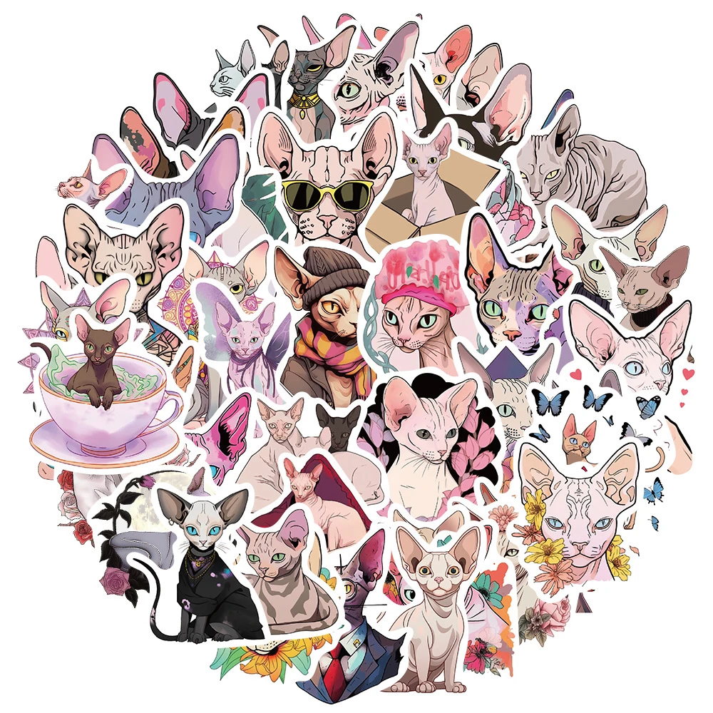 10/30/50pcs Funny Cute Animal Sphynx Cat Stickers Toys Notebook Water Bottle Laptop Phone Diary Stationery Graffiti Sticker Gift