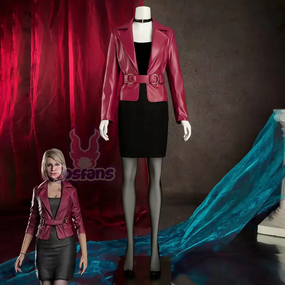 

Костюм медсестры Марии из игры Silent Hill, красная куртка из искусственной кожи, наряд для Хэллоуина для женщин, косплей Марии из Fantasia