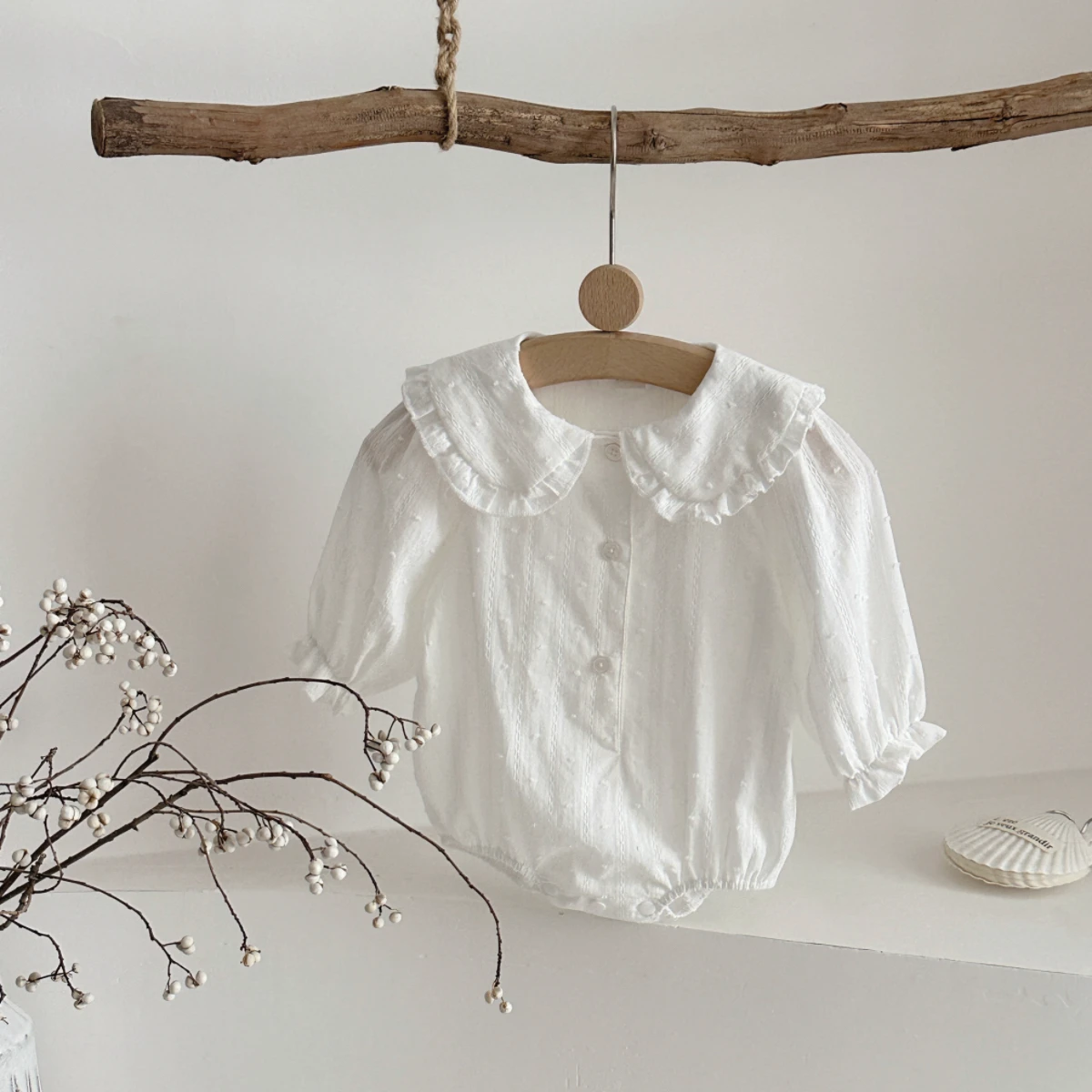 Frühling Herbst Baby Mädchen Kleidung Peter-Pan-Kragen Design Langarm-Body Reine Baumwolle Revers Dreieck-Strampler Babykleidung – Detail 7