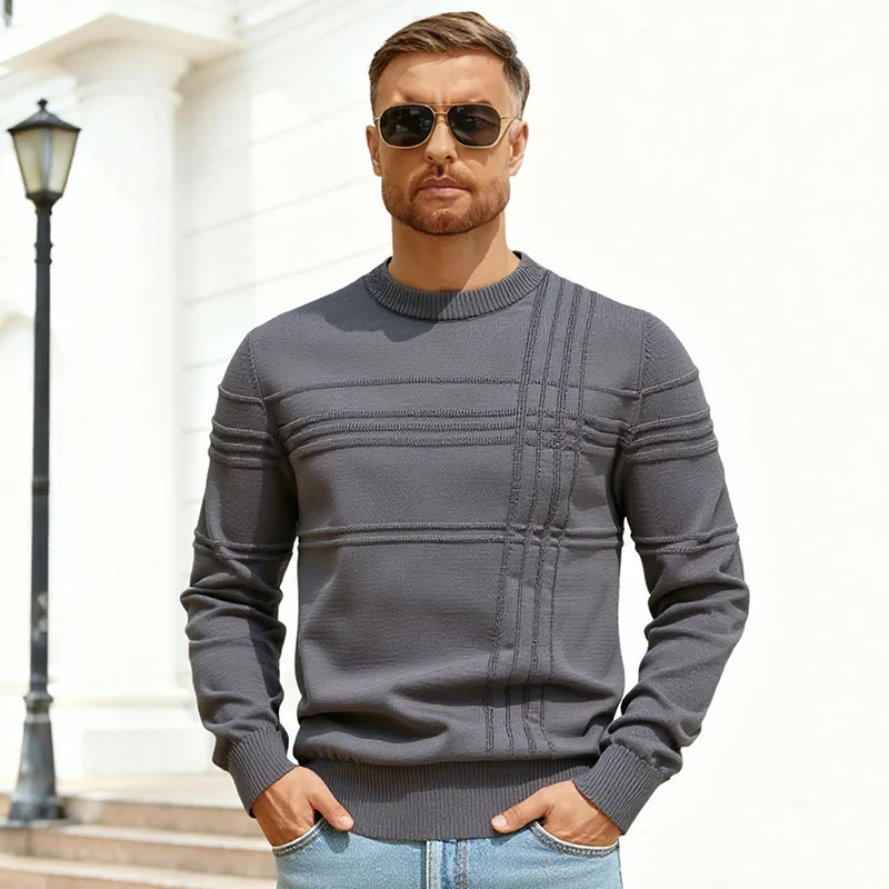 Autunno Inverno Tinta unita O-Collo Maglione che tocca il fondo da uomo Stretch Caldo maglione lavorato a maglia retrò Uomo Top intimo slim fit di alta qualità