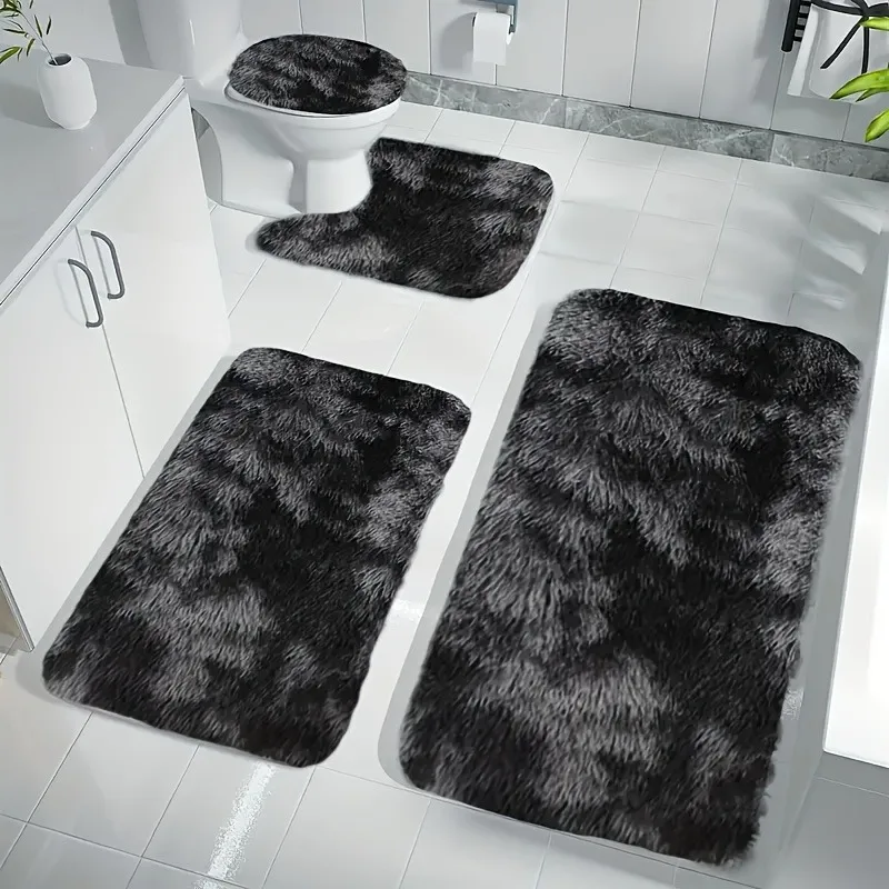 Plush Bathroom Non Slip Mat Water Absorbent Shower Rug Household 4pcs Mat Set