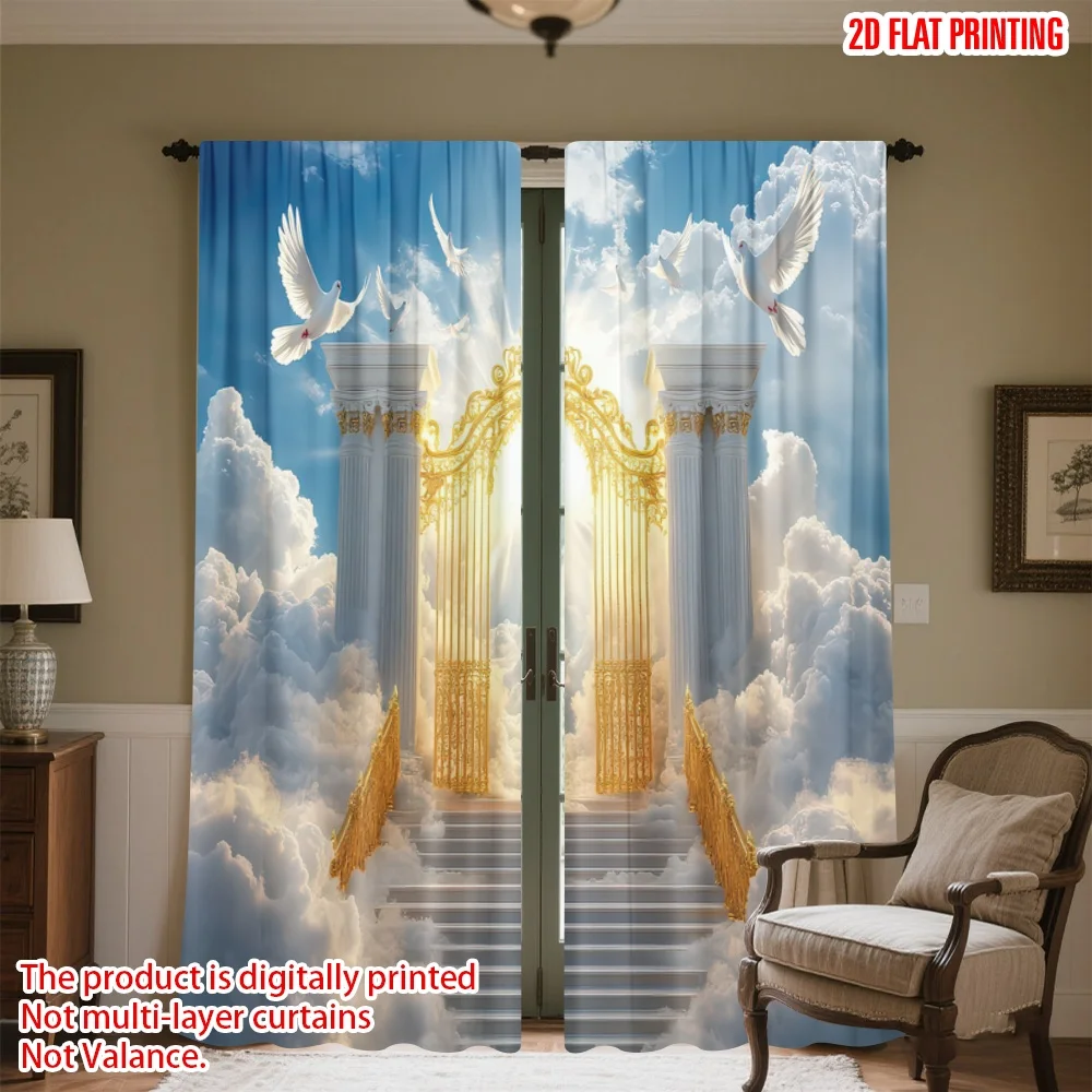 

2D flat printing 2pcs Curtains Heavenly Golden Gateway Digital Printed Polyester Drapes Birthday Party Use for Outdoor Holiday