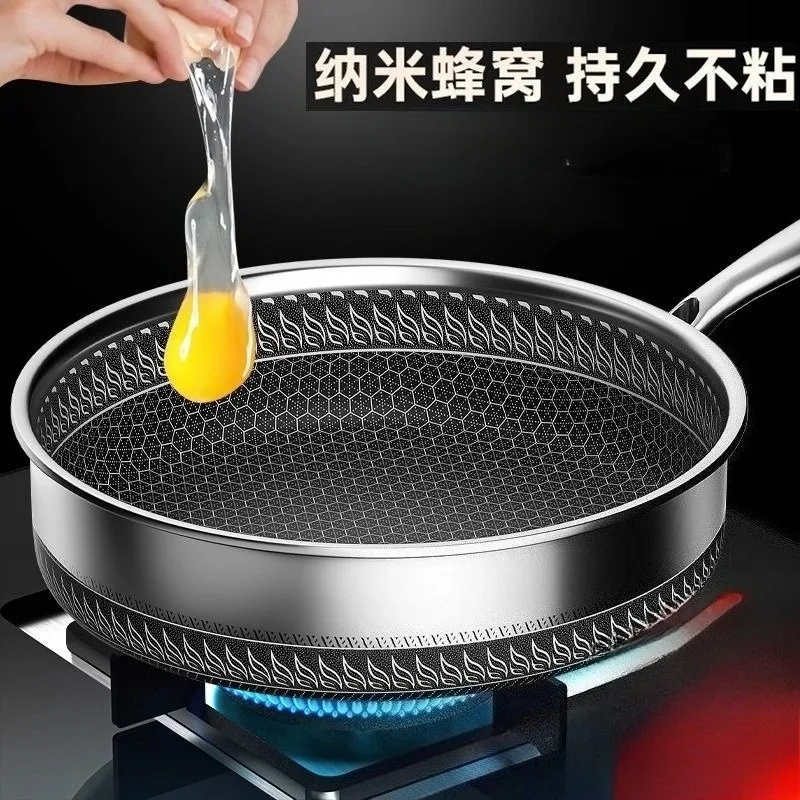 316 Stainless Steel Pan, Thickened Antibacterial Non Stick Pan, Uncoated Frying Pan, Induction Cooker, Gas Stove, Universal