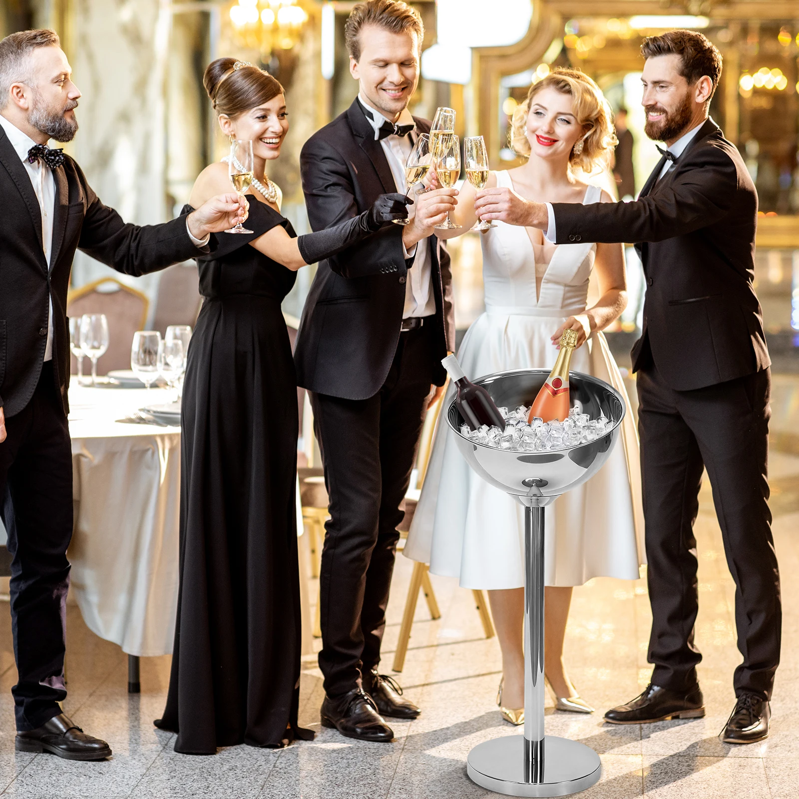 

Standing Ice Bucket Stainless Steel Champagne Wine Bucket Champagne Bucket for KTV Restaurants