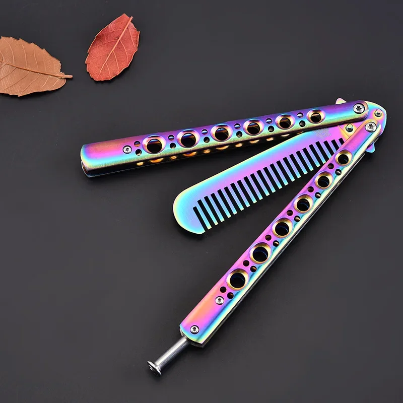 Stainless Steel Colorful Butterfly Knifes Portable Training Knife Outdoor Camping Butterfly Comb Practice Blunt Tools Dropship