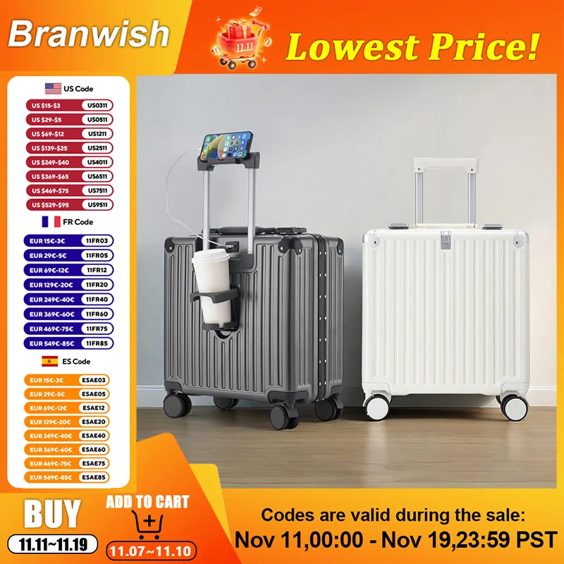 

18-дюймовый алюминиевый каркас для ручной клади, небольшой чемодан 3 кг с антибактериальной подкладкой, многофункциональный замок с паролем для коротких поездок